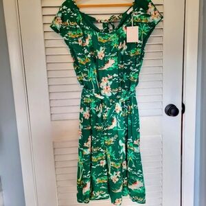 Lauren Conrad LC Dress size XL Green, Tie Belt Waist Tropical Fiji NWT